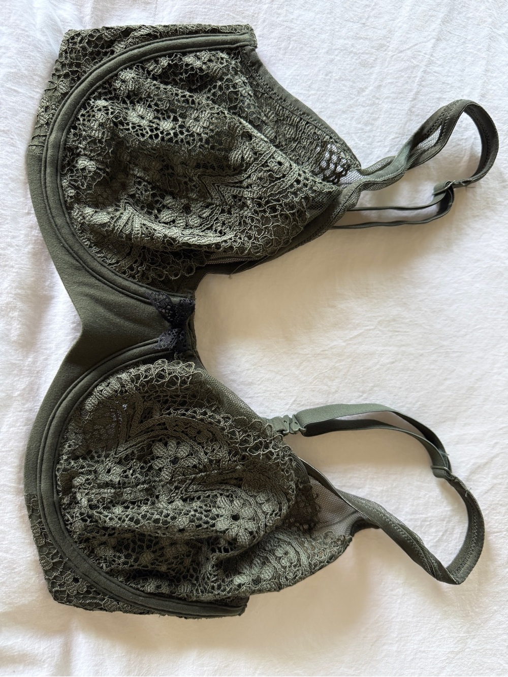 Victoria’s Secret Body by Victoria Olive Green Lace Unlined Demi Bra 34DD - Picture 2 of 3